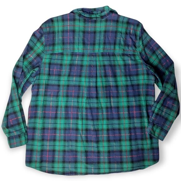 Vintage Victoria Jones Blue Green Plaid Snowman Christmas Winter Flannel Size 1x - Picture 6 of 9